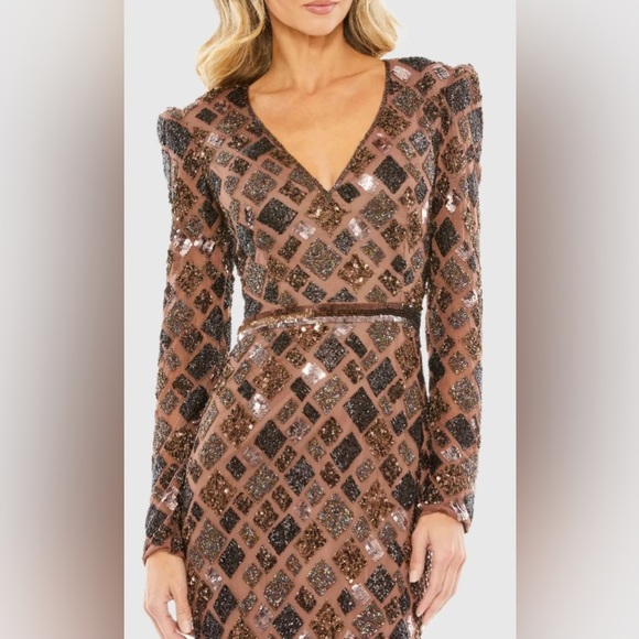 Brown Geo Embellished Midi Sheath Dress - Picture 3 of 15